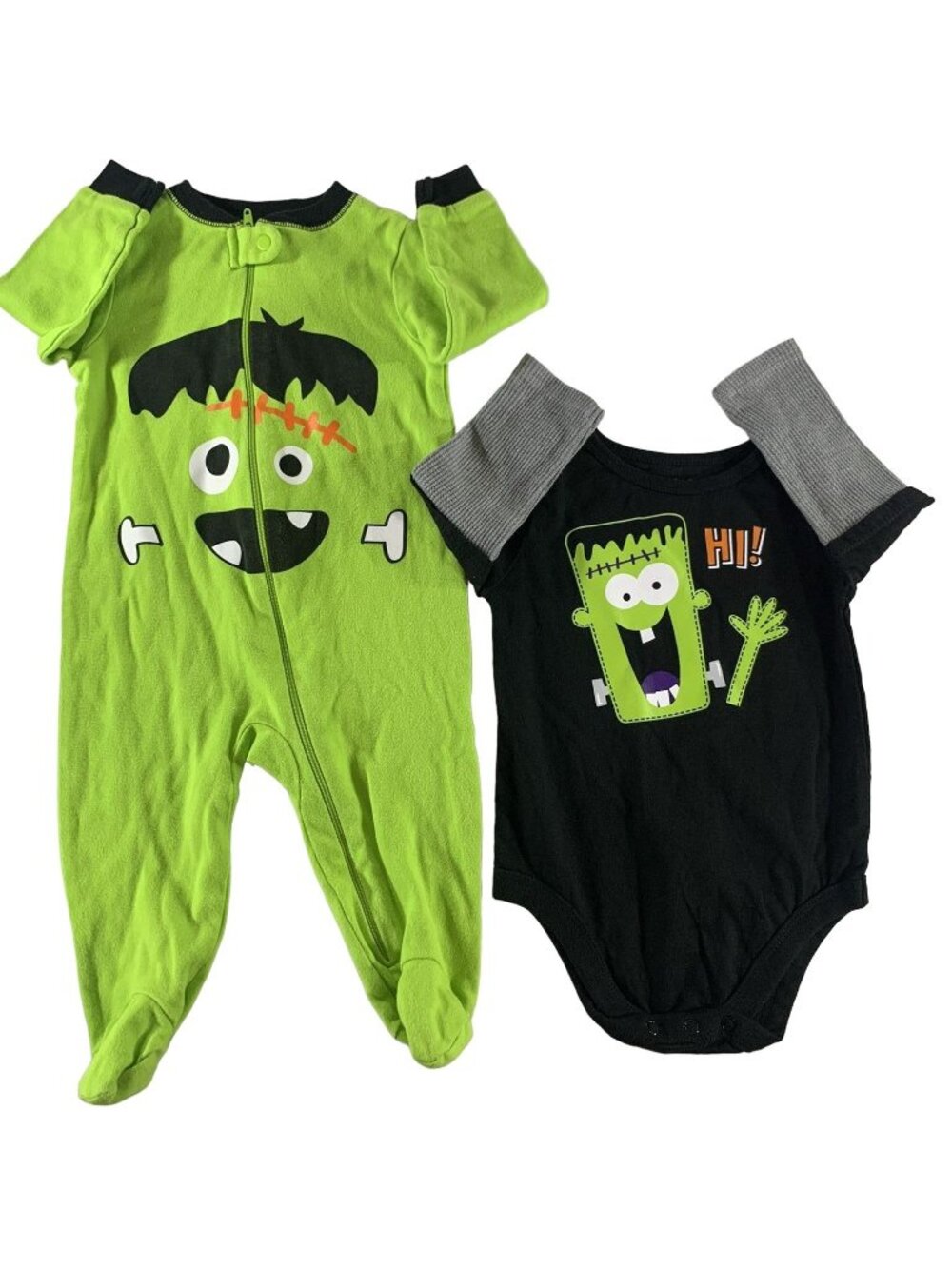 Garanimals Frankenstein Sleep Play Bodysuit Baby 6-9M 2 pc Set Halloween Green